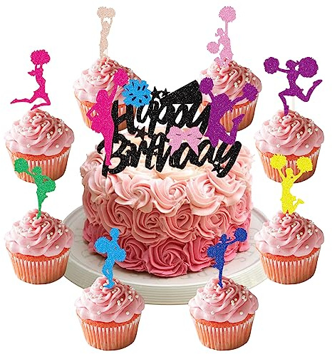 palasasa 25 Stück Cheerleader Tortendeko Cheer Team Cake Toppers Glitter Cheerleading Cupcake Topper Cheerleading Kuchen Toppers für Cheer Team Party, Babyparty, Mädchen Geburtstagsparty