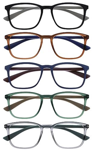 OPULIZE Max - Lunettes de Lecture - 5 Paires - Monture Rectangulaire, Forme Classique - Noir, Bleu, Brun, Gris, Vert Mat - Hommes Femmes - RRRR78-12367 - +1,50