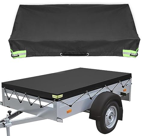 Copertura impermeabile per rimorchio, tessuto Oxford 420D + copertura per rimorchio in PVC, telone per rimorchio con corda e strisce riflettenti, 207 x 114 x 10 cm, impermeabile, antipolvere,