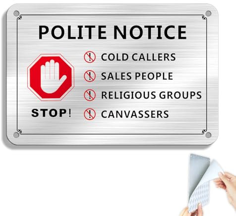 SINMAO No Cold Calling Self Adhesive Brushed Aluminium Door Sign 15x10cm, No Canvassers No Cold Callers Sticker, No Cold Callers Sign for Front Door