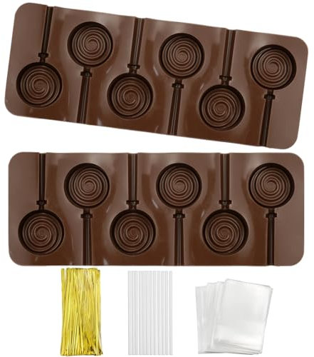 MytaYt 1 Satz Silikon Lollipop Moulds Lutscher Formen Tablett DIY Süßigkeiten Silikon Lollipop Form mit 100 Beutel 100 Lollipop sticks und 100 Kabelbinder für Lutscher, Gelee, Schokoladen
