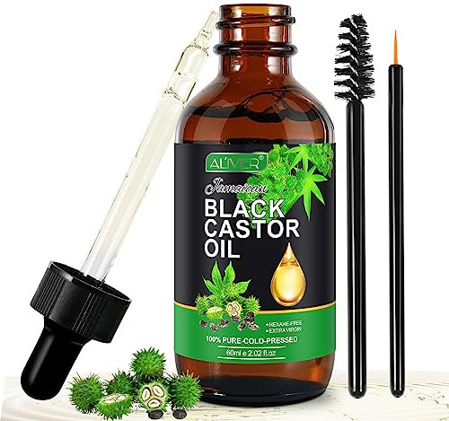 RizinusöL Haare, Castor Oil 60ml Jamaikanisches schwarzes Rizinusöl, 100% Rein, NatüRlich Und Kaltgepresst Rizinusöl, Organic Castor Oil für Körper, Haare, Nägel, Wimpern, Augenbrauen