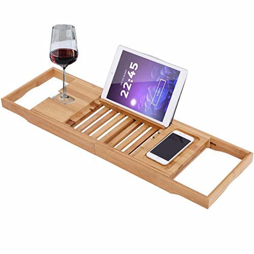 Vassoio per vasca da bagno in bambù, vassoio organizer regolabile per bagno, accessori da bagno di lusso per tavolo da bagno, donne e uomini