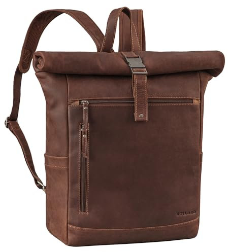 STILORD 'Lutz' XL Rolltop Rucksack Herren aus Leder mit Laptop-Fach 16-17.3 Zoll Groß - ideal für Reisen - Fahrradrucksack moderner Business Laptop-Rucksack für Arbeit Uni Büro, Farbe:torres - braun