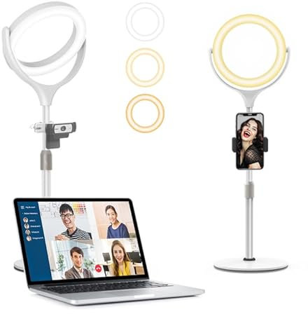 Desk Ring Light with Stand & Phone Holder - 7 LED Ring Light for Laptop/PC/Webcam/Phone/Monitor, Video Conferencing, Makeup, YouTube, Tiktok