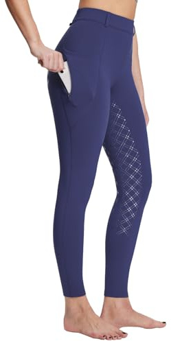 BALEAF Ridleggings för kvinnor, fleecefodrade Jodhpurs, ridsport, silikon, helsäte, knäbyxor, tights med fickor, Marinblått Xsp, XXL