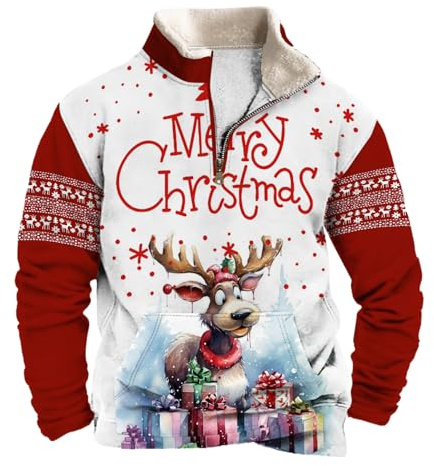 Mens Sweatshirt Christmas Sweaters for Men Outdoor Casual Standing Collar Long Sleeve Zipper Sweatshirt with Pocket (UK, Alpha, L, Regular, Regular, #1)