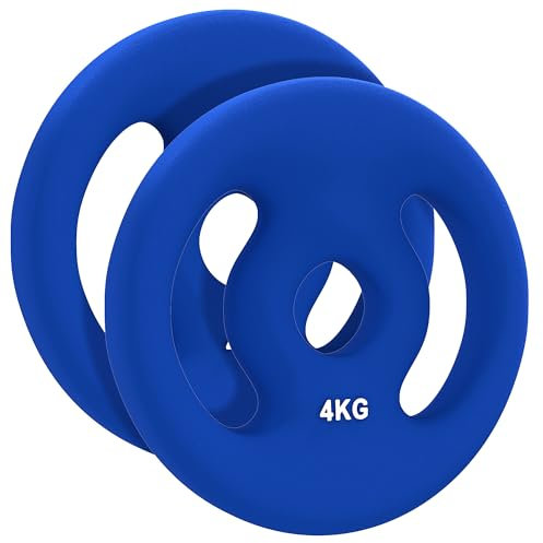 SPORTNOW Haltères 2 x 4 kg, Set de disques d'haltères, Disques de poids pour barre d'haltère de 2,5 cm, Perçage de Ø 30 mm, Bleu