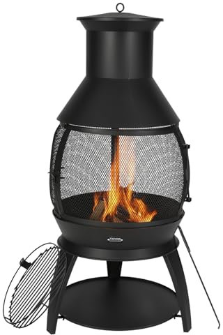 VEVOR Chimenea de Leña para Exteriores 508 mm, de Hierro, para Barbacoa y Calentamiento con Malla para Parrilla Revestimiento para Chimenea y Tapa a Prueba de Óxido para Patio, φ 500 x 1100 mm