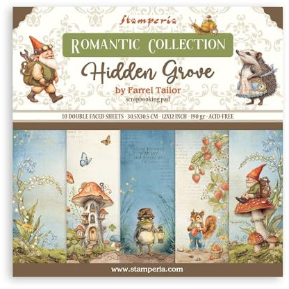 Stamperia - Scrapbook Paper Pad for Scrapbooking, Albums, Card Making, Bullet Journalling and More, Acid Free, Double-Sided, Perfect for Hobbies, Crafts, and Gifting (Hidden Grove) (30.5 x 30.5cm)