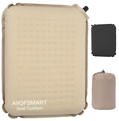 AIIQFSMART Inflatable Stadium Seat Cushion | Self-Inflating Memory Foam Portable Pad for Airplane Travel, Bleachers, Camping, Backpacking, Office & Car Use | Soft Wear-Resistant TPU 210T Fabric