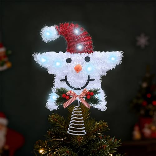 Punta per albero di Natale, stella, pupazzo di neve, con decorazione natalizia a LED, decorazione creativa, per Natale, feste, interni