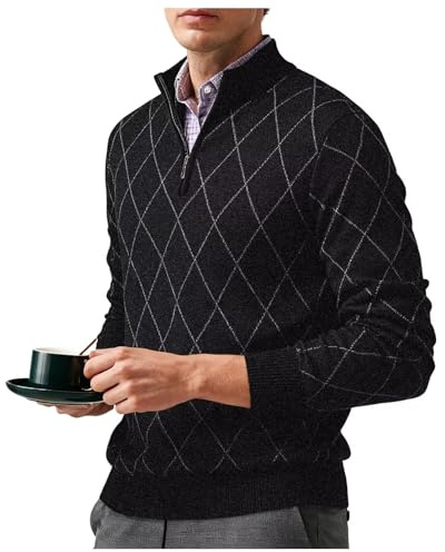 Jinsha Jersey Hombre Cuello Alto Primavera Invierno Sweater Pullover con 1/4 Cremallera Punto Moda Gris Negro Cálido Sueter para Hombre Suéter Ropa