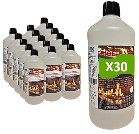 Bioetanol 1L x 30 - premium miljövänligt bränsle för spisar i rostfritt stål - ren låga, fri från lukt och rök - växtresurser - hög prestanda och säkerhet (1 L x 30)