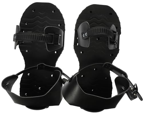 LOORGVEL Zapatos Aireadores de Césped Púas Ajustables, Sandalias Aireadoras Negras de PU para Jardinería y Patio, Talla Única, Herramienta Manual para Oxigenar y Airear Césped en Jardín