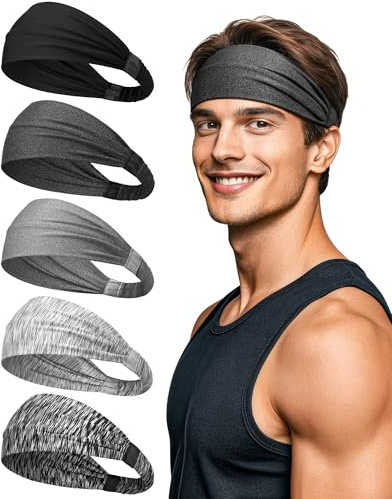 AWUMBUK Fascia Capelli Uomo, 5 Pcs Fascia Per Capelli Uomo Sport Fascia Elastica Capelli, Accessori Capelli Per La Corsa E Il Fitness