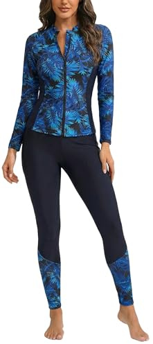 Ausing Rashguard Femme 2 Pièces Maillot de Bain à Manches Longues pour Surf Natation Maillot de Bain Integral XL