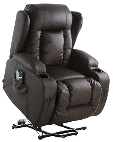 More4Homes CAESAR ELECTRIC RISE RECLINER MASSAGE HEAT ARMCHAIR SOFA LOUNGE BONDED LEATHER CHAIR (Brown)