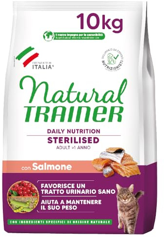 Trainer Natural Sterilised Adult con Salmone e Fibra di Pisello 10 Kg, 10000 Gr