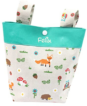 MEIN NAME Lenkertasche Waldtiere, Laufrad Fahrrad Kindertasche personalisiert, Kinderfahrradtasche, Laufstalltasche, Rollertasche, (Grün)