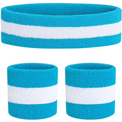 ONUPGO Set di fascia da polso (3 pezzi) Sport Fascia da polso a righe Sweatband Tessuto spugna Polso Athletic Esercizio Pallacanestro Polso Fascia e Fasce Umidità Stoffa Head Band Assorbente