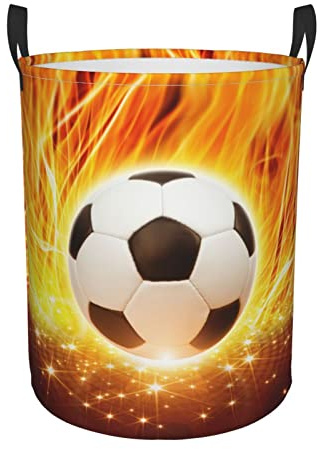 Soccer Dirty Clothes Hampers for Teens Boys Girls Room, Foldable Sports-Themed Laundry Basket with Fire Background Pattern, Big Storage Basket Toy Bin for Adults Bedroom 19.6 x 15.7