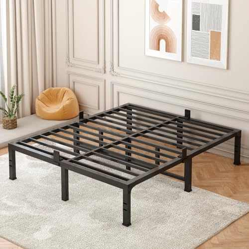 FUIOBYVV King Bed Frame,14 Inch Heavy Duty Metal Platform Bed Frame King Size Support Up to 3500 lbs,No Box Spring Needed,No Shaking,Steel Slat Support,Noise Free,Easy Assembly