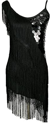 Grouptap Jupe de danse latine à franges à paillettes pour femme Taille femme Salsa Samba cha Wear (UK 36/36/38) (Noir)