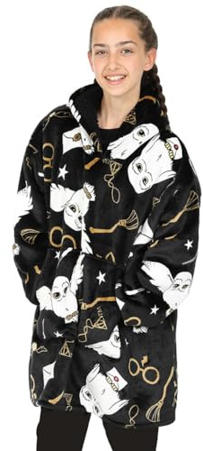 Harry Potter Hedwig Sudadera con Capucha Negra para Niñas, Sudadera con Capucha Manta de Forro Polar Extragrande