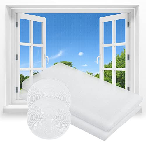 Flintronic Moustiquaire Fenêtre Enroulable, 2Pcs 150 x 200cm DIY Filet Moustiquaire Auto-Adhésif Découpable, avec 2 Rouleaux Crochet Ruban Adhésif, Moustiquaire Fenetre Porte en Polyester (Blanc)