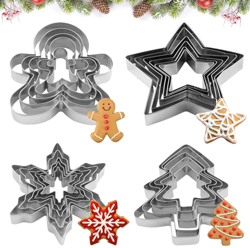 Cortadores De Galletas de Navidad, 20 Piezas Juego de Cortadores De Galletas de , Cortadores de Galletas de Navidad, Cortadores De Galletas De Acero Inoxidable, Cortadores De Fondant De Nieve árbol