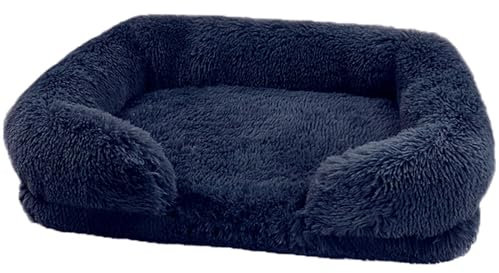 KYMMPL Bekväm hundsäng, ortopedisk hundsäng, tvättbar luddig rektangel kattbädd med halkfri botten, självuppvärmande hundkudde, soffa (2XL (120 x 80 x 20) 2350 g, kungsblå)