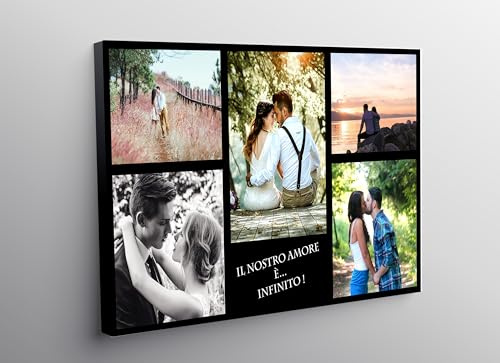 LaboratorioRadice Quadro personalizzato con 5 foto collage su tela canvas con frase,stampa foto personalizzata su tela formato intero del quadro : (cm.30x50)