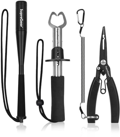 supregear Kit de Herramientas de Pesca, Alicates de Pesca con Funda/Cuerda, Pinza para Labios de Pescado, Martillo De Pesca, Equipo de Pesca en Agua Salada, Regalos para Hombres, Negro