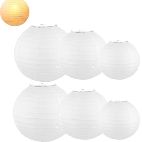 6 Stück Papierlampenschirm, Lampion Weiß, Lampenschirme, Papierlampion, Lampenschirm Rund, Deko für Party, Garten, Hochzeit, Geburtstag Dekoration