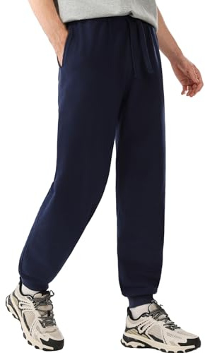 AMOMÍ Pantalon Largo Chandal Hombre Jogger Deporte Running Pantalones con Puños Tejido Felpa Algodon (FR/ES, Letras, XXL, Regular, Regular, Marino)