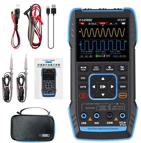 DewinLVD Oszilloskop, 2C53T Handheld Oszilloskop, Zweikanal 50MHz Bandbreite, 3-in-1 Digital Oszilloskop Multimeter Signal Generator, 250MS/s Abtastrate, 19999 Zählungen
