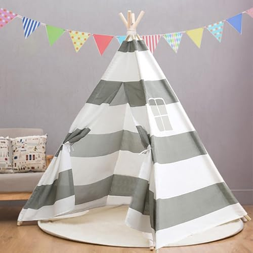 Pamatio Teepee Tent For Children, Gray White Stripes Kid's Tipi Tent For Indoor Outdoor, Wigwam Play Tent, Children Playhouse, Kid's House Room Decoration For Party Festivals