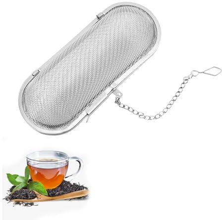 Gewürzsieb zum Mitkochen,Gewürzei,Edelstahl Tee Sieb,Feinmaschiger Tee Ei mit Kette für losen und Mulling Gewürze, Gewürzkugel Zum Mitkochen Gewürzbeutel losen und Mulling Gewürze