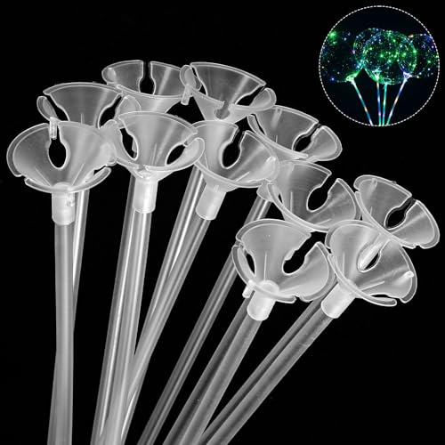 Classicseali 30pcs Plastic Balloon Sticks,Soporte Para Globos with Cups,Ballon Sticks for Birthday Parties, Easter, Any Holiday, Wedding, Anniversary Decoration, Transparent Colors