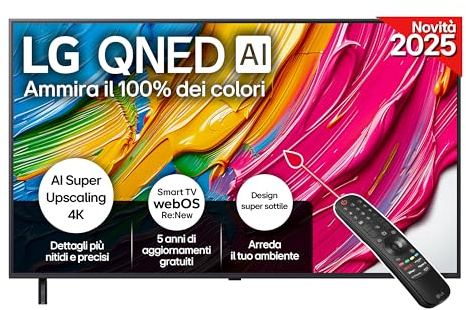 LG QNED AI QNED80 TV 55 pollici, Smart TV 4K, Processore α7 Gen8, Dynamic QNED Color, Design Super Slim, webOS con AI e telecomando puntatore AI, Gaming con VRR 4K@60Hz, 55QNED80A6A 2025