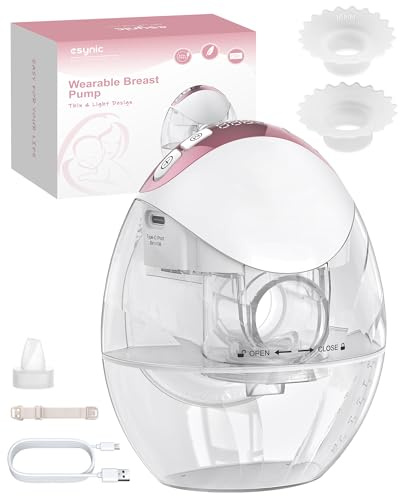 eSynic Sacaleches Eléctrico Manos Libres con 4 Modos y 12 Niveles Extractor de Leche Materna Ultrafino de 150ml de Bajo Ruido con Bridas de 24/21/18mm a Prueba de Fugas Extractor de Leche Inalámbrico