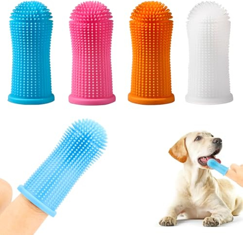 GXGM 360° Brosses à Doigts pour Chien et Chat en Silicone Souple pour Animaux de compagnie brosse a dent chien doigtier silicone pour doigt 4 Pièces