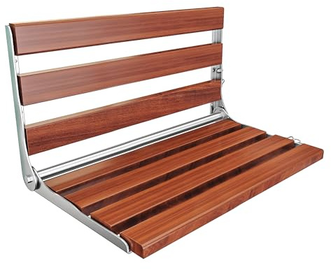 Kfpmx Teak Folding Shower Seat for Elderly – Wall Mounted Foldable Shower Chair with Heavy Duty 304 Stainless Steel Frame, ADA Compliant Bath Safety Seat, 500 lbs Capacity for Seniors, 19.7 x 12.5