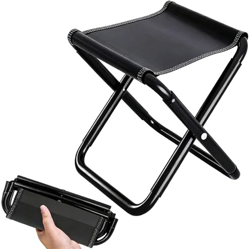 Vauki Sgabello da campeggio pieghevole, portatile, mini sgabello pieghevole per esterni, sgabello da campeggio con borsa portaoggetti, pratica sedia da campeggio con ingombro ridotto, per campeggio