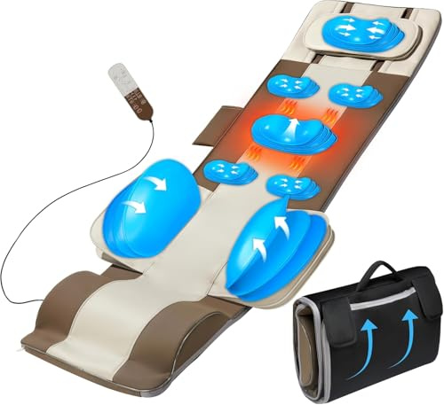 Full Body Massage Mat with Heat, 3D Body Stretching & Lumbar Traction | 3D Neck & Waist Traction, 4 Modes 3 Intensities 3 Heat Levels, PU Leather, Foldable & Portable