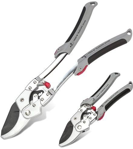 FISHTEC Sécateur à Crémaillère Télescopique avec Enclume - Sans Effort - Coupe Branche Jusqu’a Ø 20mm - Cisaille de Jardin - Avec Verrouillage - Lame Acier - Poignée Ergonomique Antidérapante