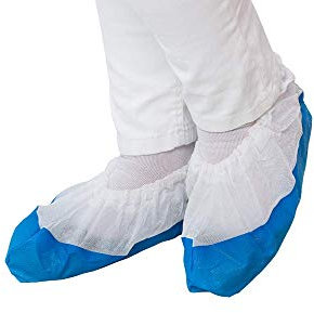 Schuhüberzieher Einweg mit Antirutschsohle Blau | 50 Stück - Onesize bis Schuhgröße 49 | wasserabweisende Überschuhe für drinnen & draußen | Reißfeste und durchriebsichere Überziehschuhe