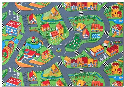 Carpet Studio Little Village Play Mat 140x200cm, Non Slip Kids Rug, Road Mat Car, Boys & Girls, Bedroom Rug Children, Washable