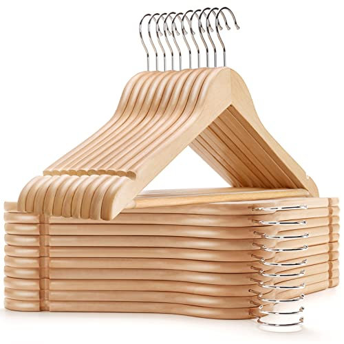 Amber Home 20 Stück 44,5cm Natürliche Kleiderbügel aus Holz mit Stange und Nut, Robust Aufhänger für T-Shirt Hemd Anzug Mantel Kleid Hochzeit Trägertop